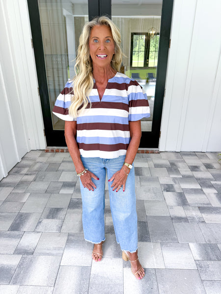 Striped Puff Sleeve Top