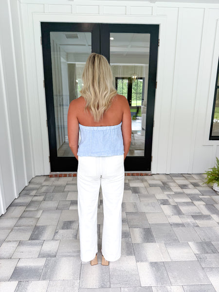 Blue Linen Halter Top