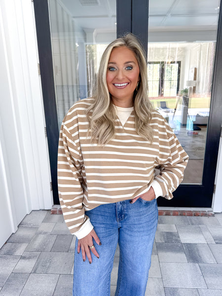 Taupe Striped Top