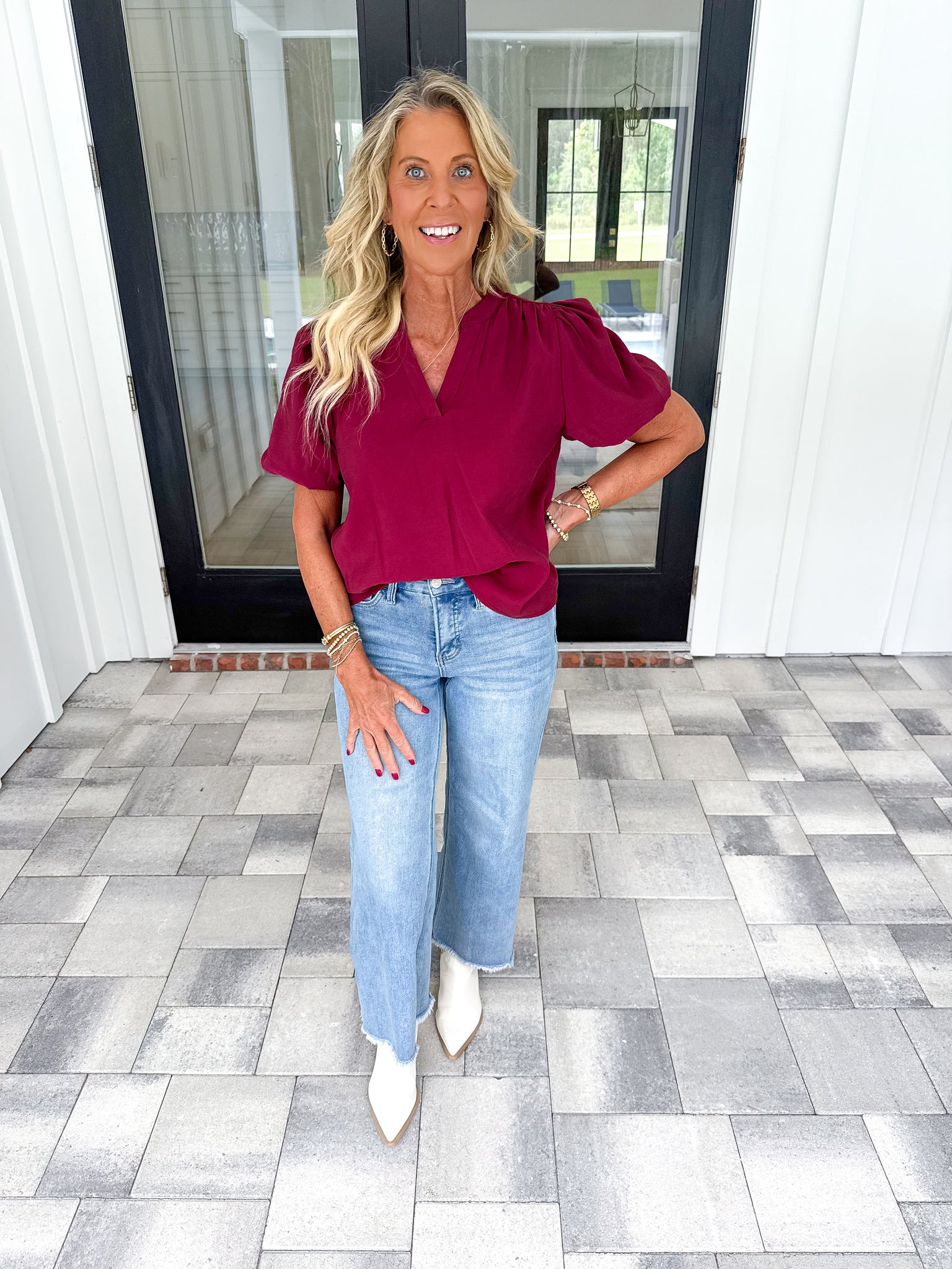 Garnet Bubble Sleeve Top