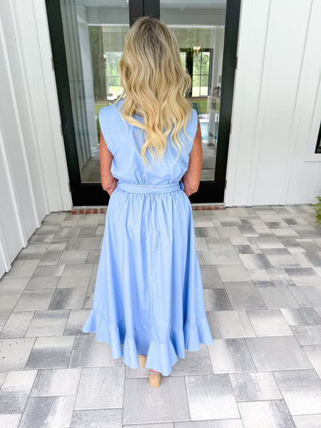 Blue Wrap Midi Dress