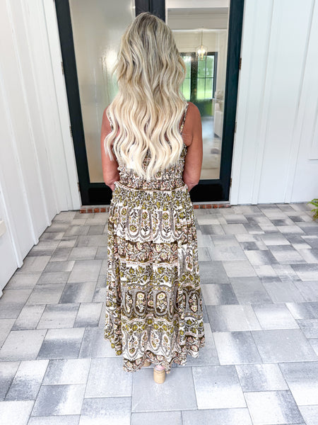 Natural Olive Smocked Maxi