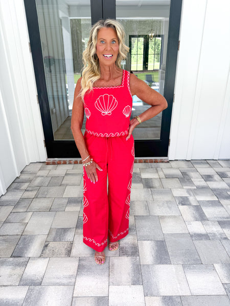 Red Seashell Pant Set