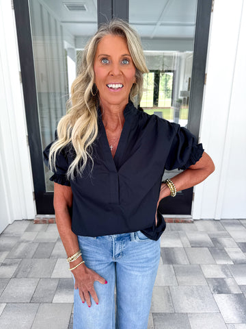 Black Puff Sleeve Top