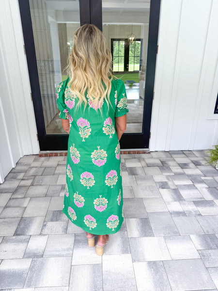 Green Pattered Midi