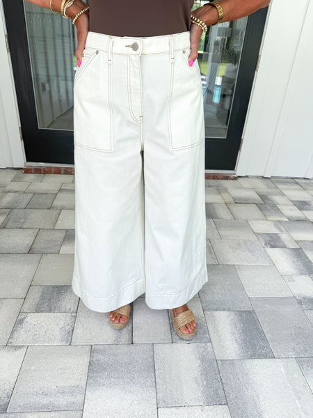 Ecru Wide Leg Denim