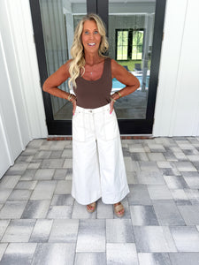 Ecru Wide Leg Denim
