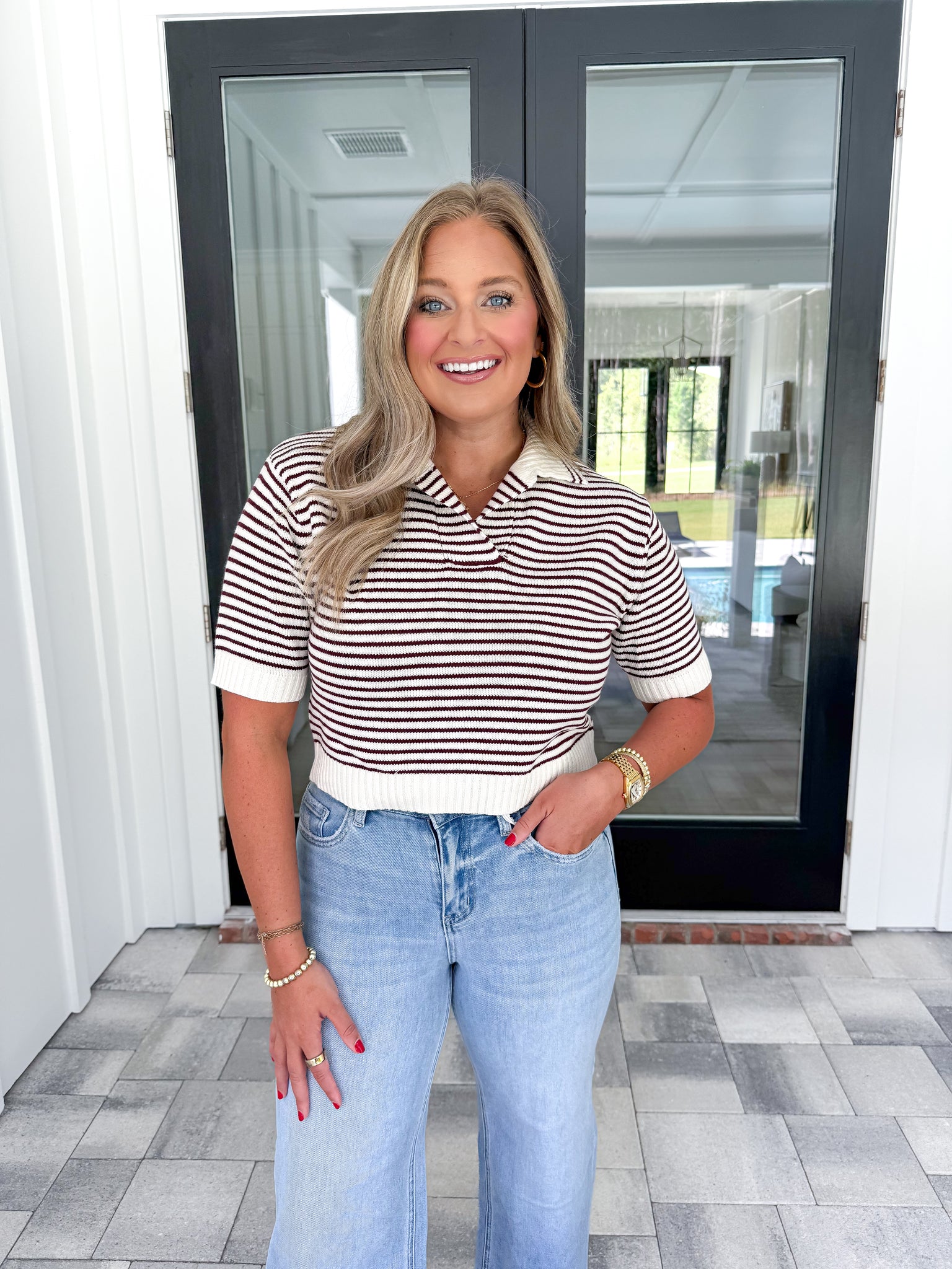 Garnet Striped Knit Top
