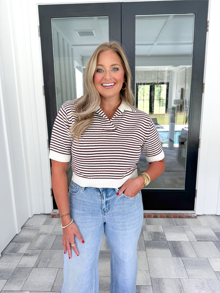 Garnet Striped Knit Top