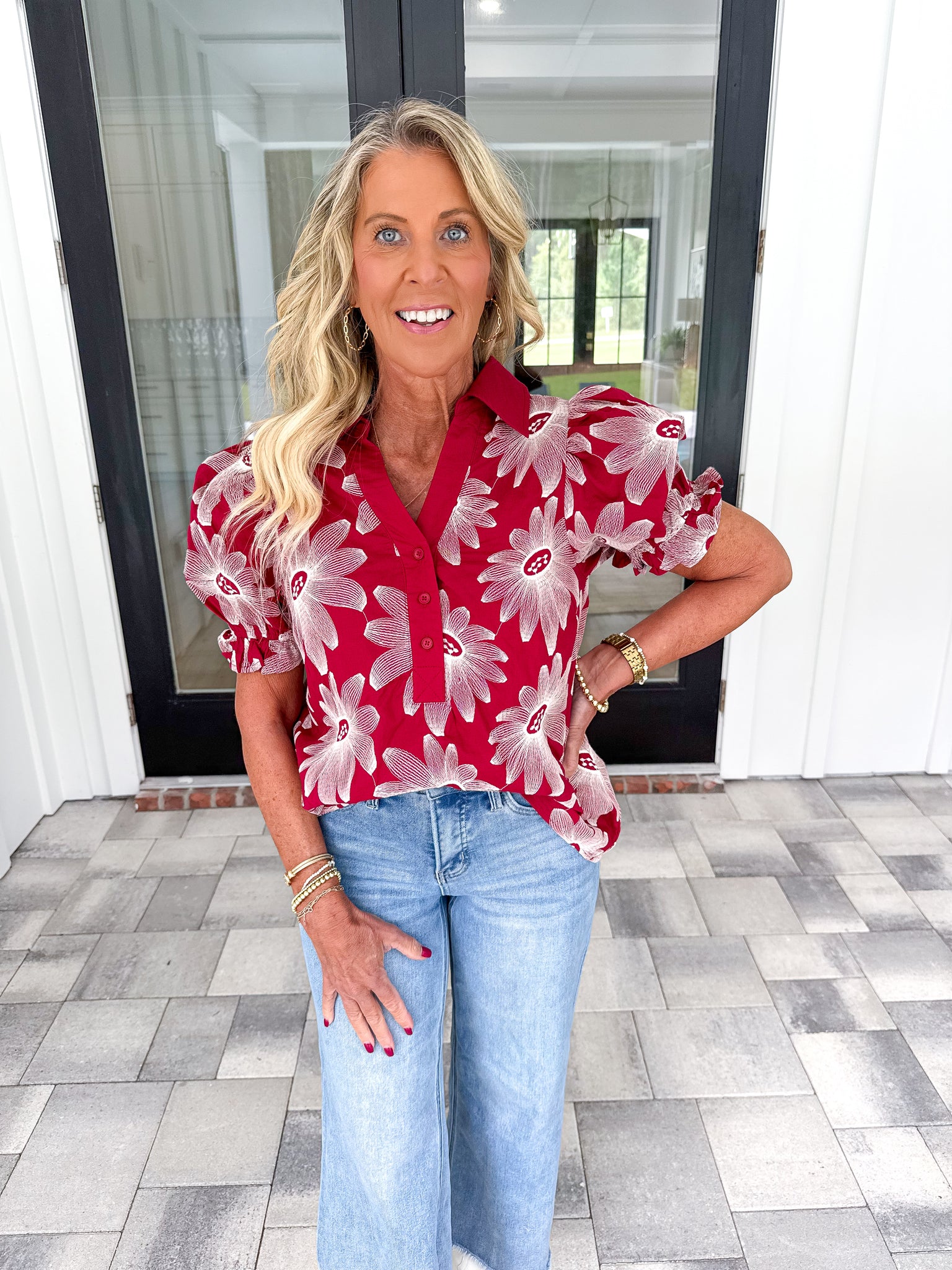 Garnet Embroidered Top