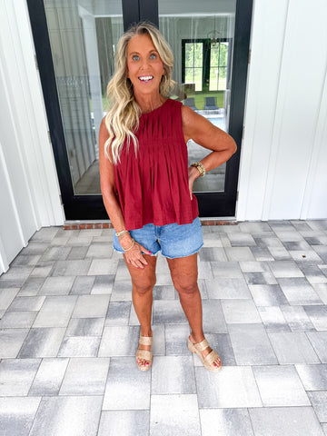 Burgundy Pleated Top