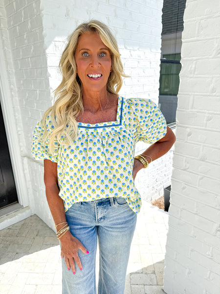 Floral Pleated Sleeve Top