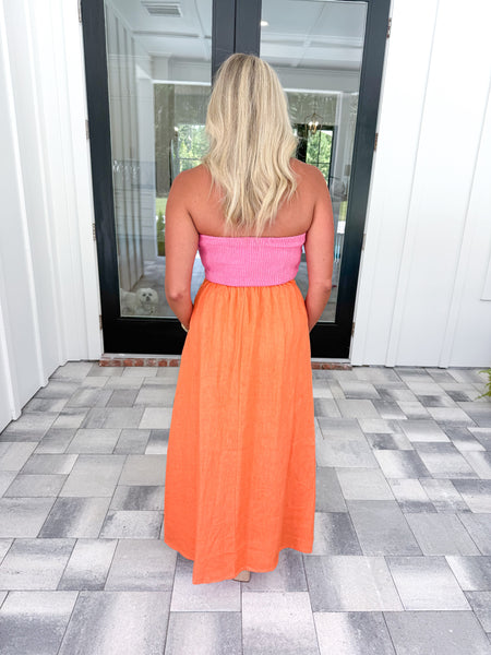 Pink/Orange Linen Midi