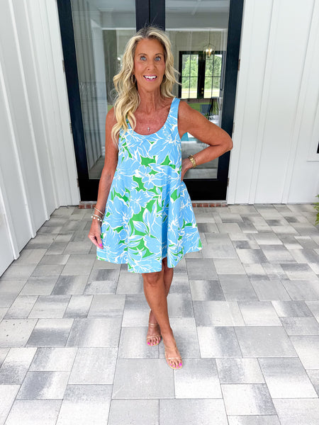Blue Floral Swing Dress
