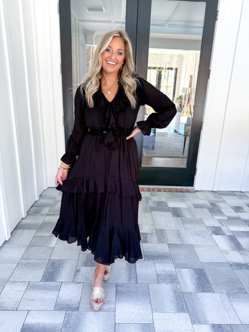 Belted Ruffle Midi