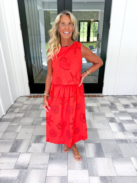 Coral Eyelet Midi Set