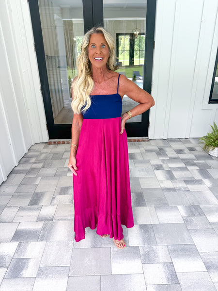 Navy/Fuschia Colorblock Maxi