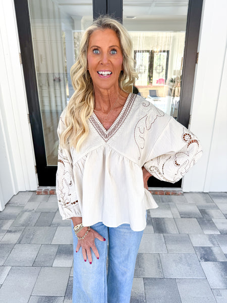 Ecru Embroidered Top