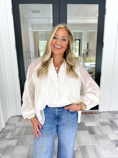 Cream Bubble Sleeve Top