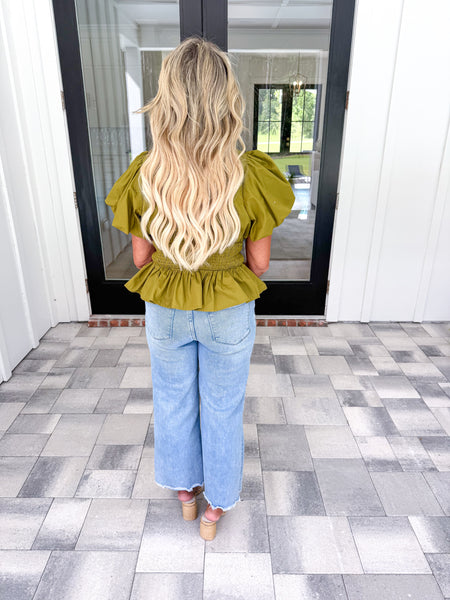Olive Puff Sleeve Top