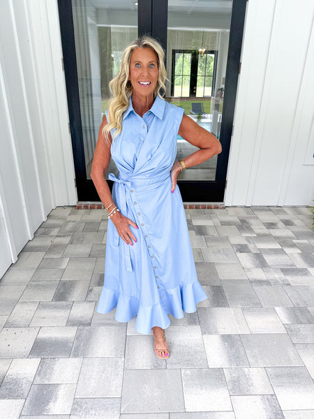 Blue Wrap Midi Dress