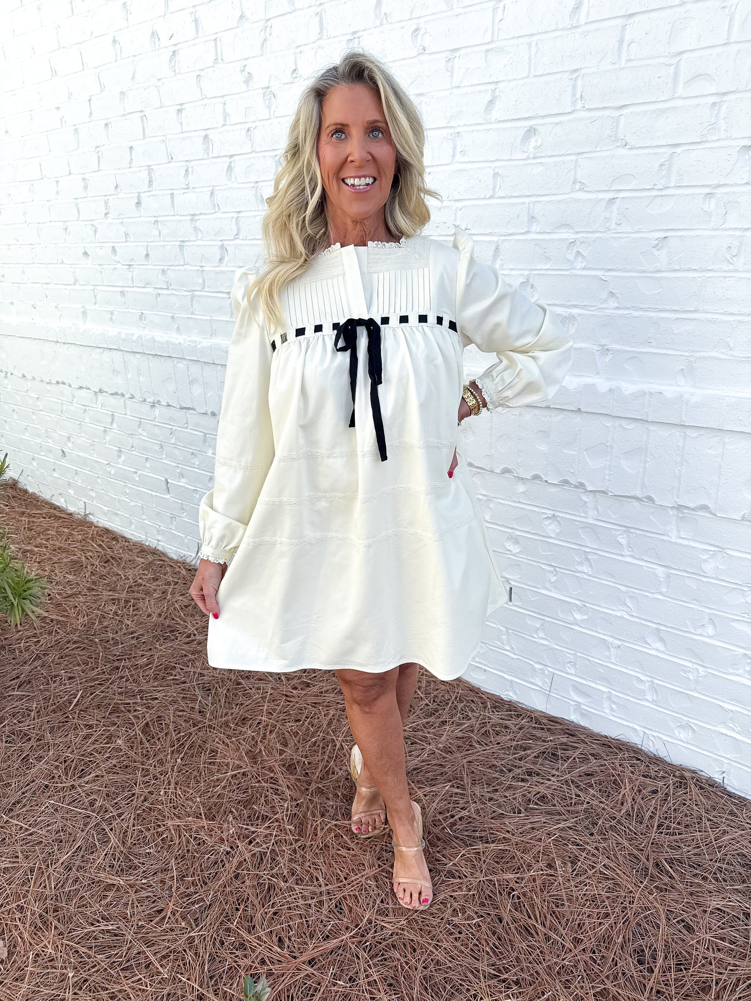 Ivory Threaded Bow Dress