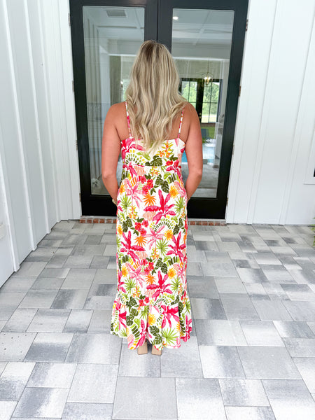 Ruched Tropical Midi