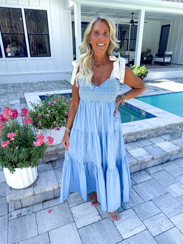 Blue Smocked Midi