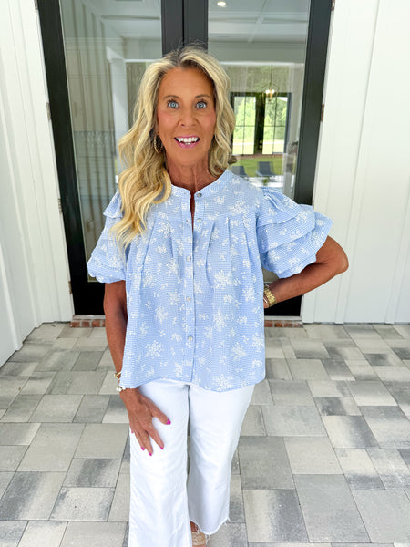 Blue Eyelet Top