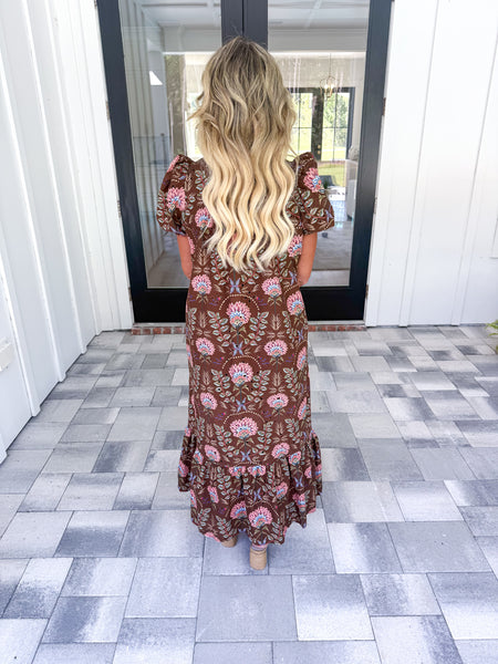 Brown Floral Midi