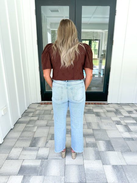 Brown Eyelet Top