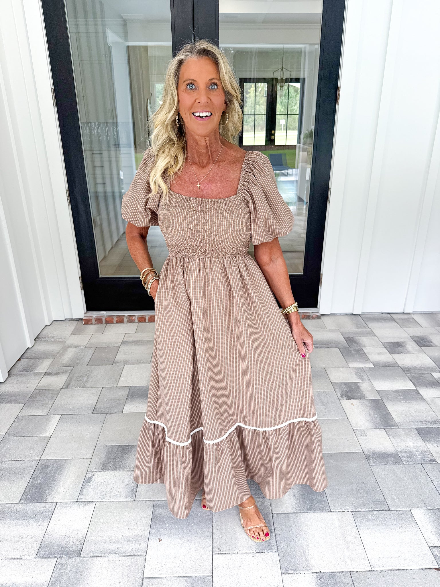 Brown Smocked Maxi