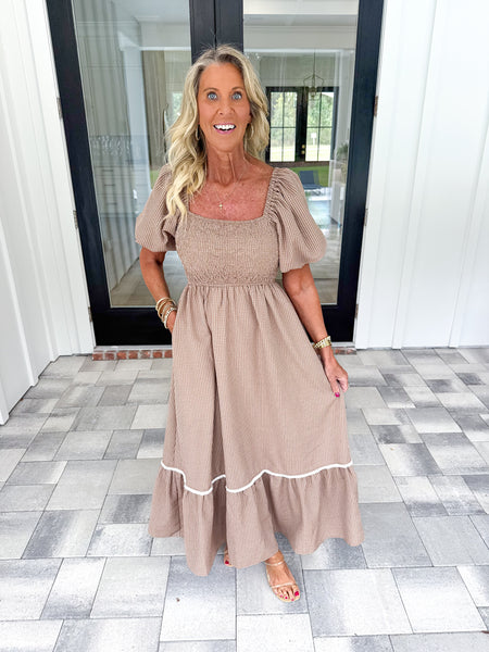 Brown Smocked Maxi
