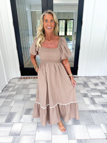 Brown Smocked Maxi