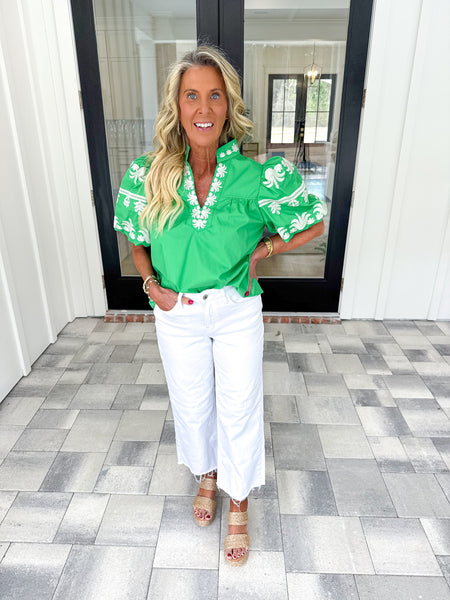 Green Embroidered Top