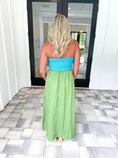 Aqua/Green Linen Midi
