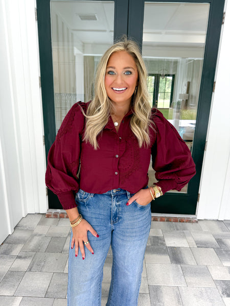 Burgundy Applique Top