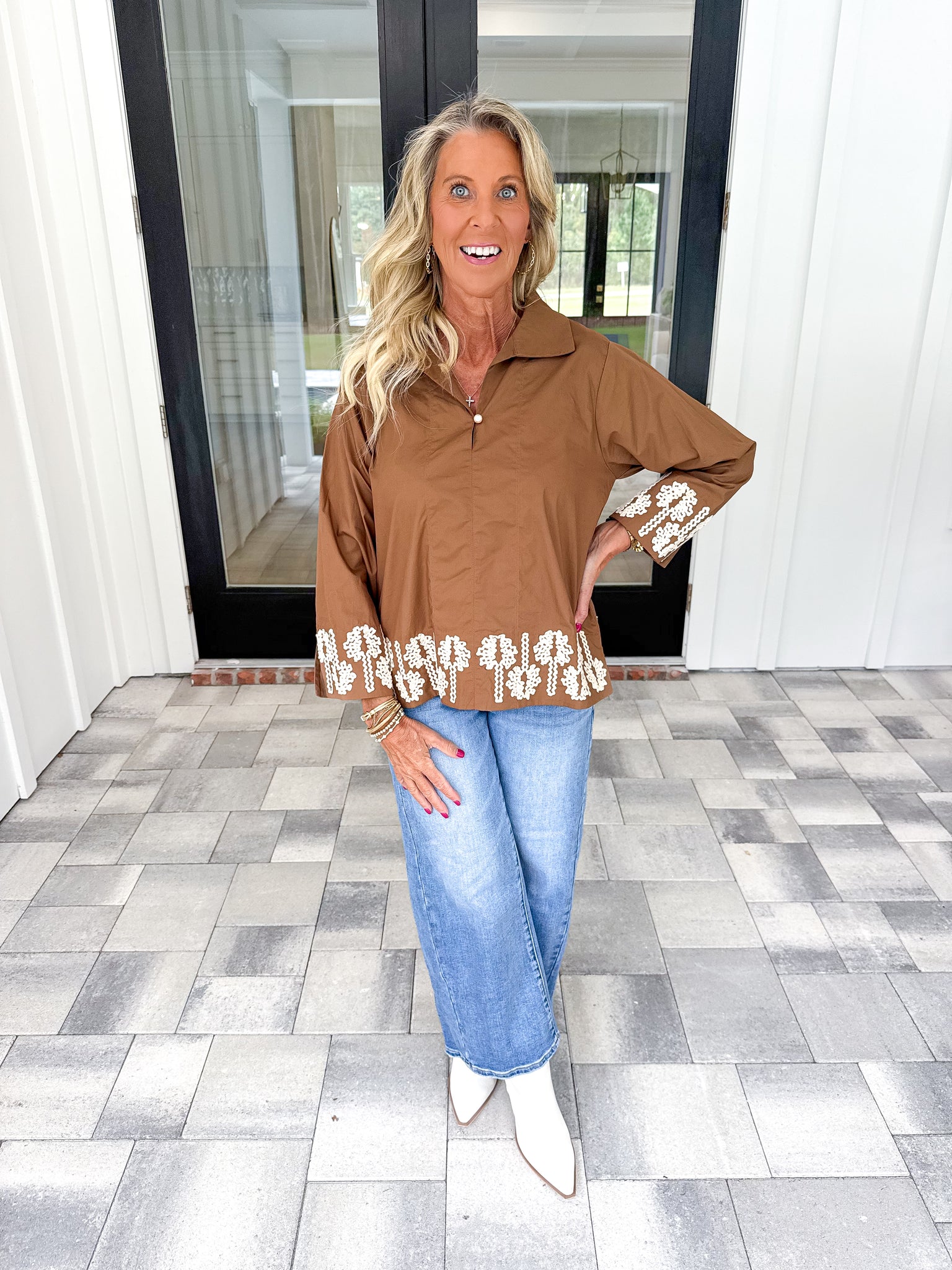 Mocha Embroidered Top