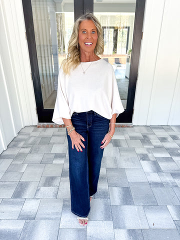 Cream Batwing Sleeve Knit Top