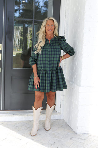 Green/Navy Checkered Dress