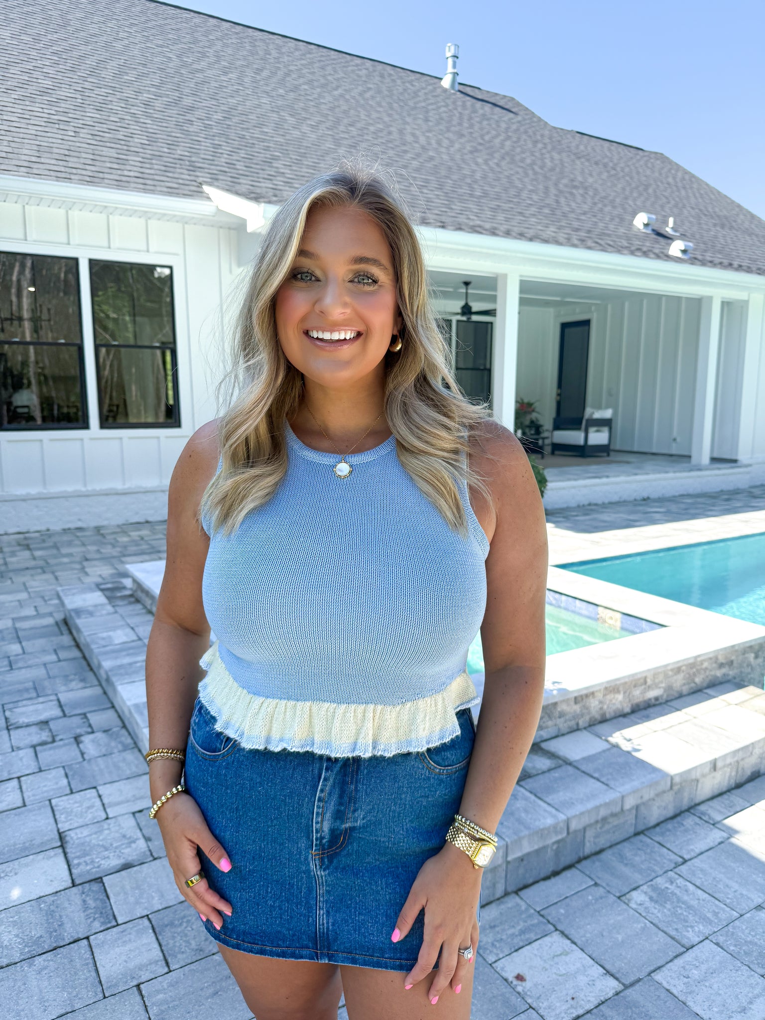 Sleeveless Blue Sweater
