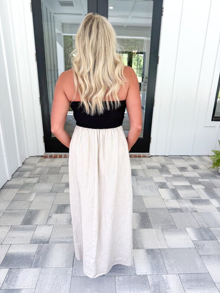 Black/Khaki Linen Midi