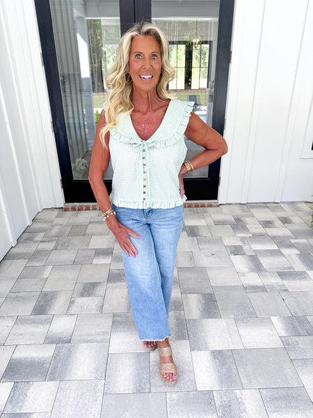 Mint Plaid Collared Top