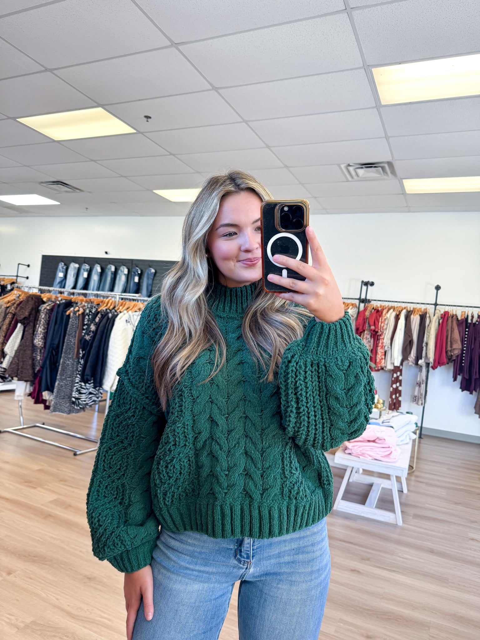 Green Cable Knit Sweater