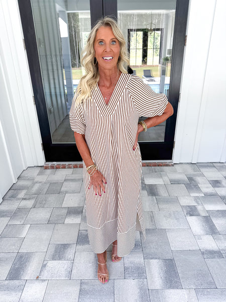 Brown Striped Midi