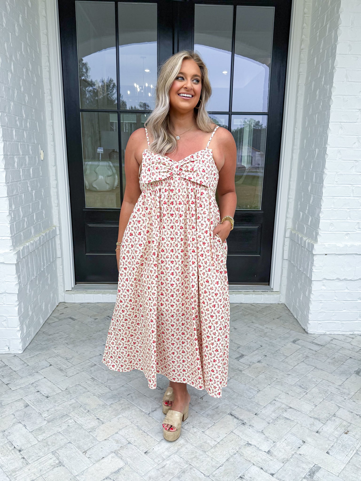 Pink Floral Bow Midi