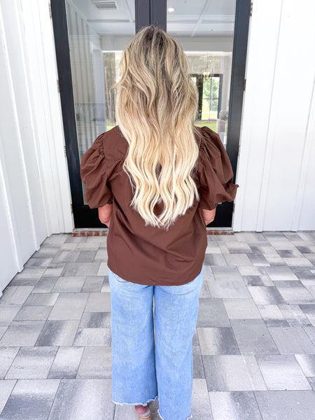 Brown Puff Sleeve Top