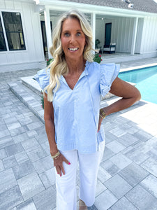 Blue Flutter Sleeve Top