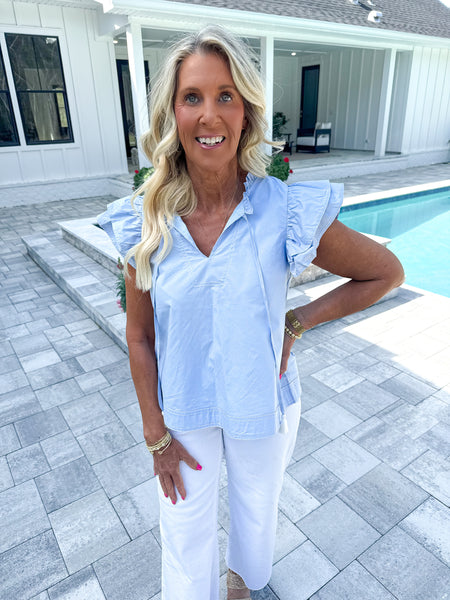Blue Flutter Sleeve Top