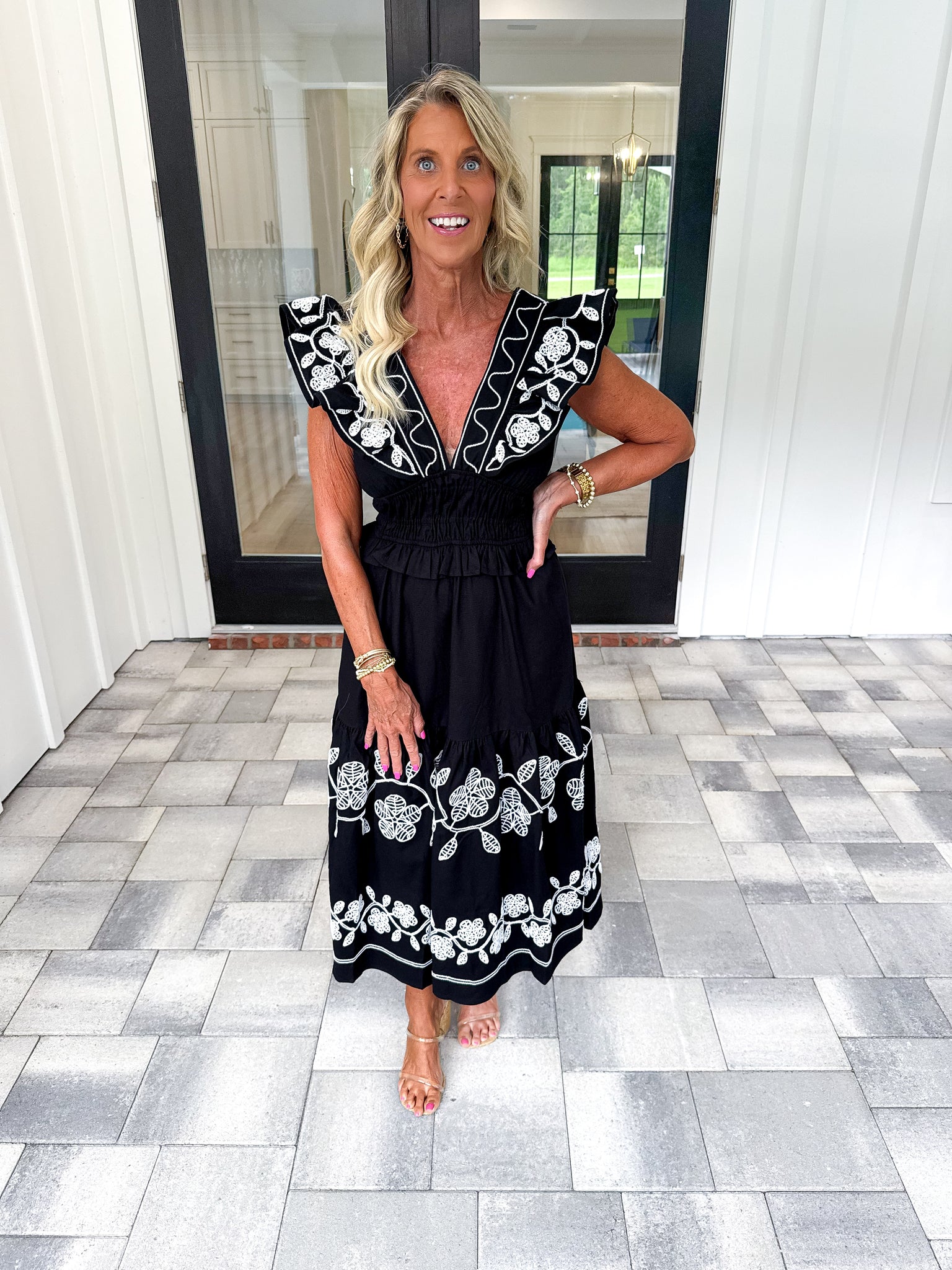 Black Embroidered Midi
